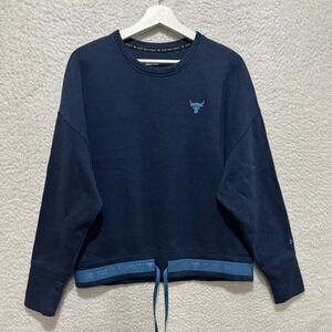 Under Armour Women's Size L Project Rock Fleece  Crewneck Sweatshirt Logo Blue